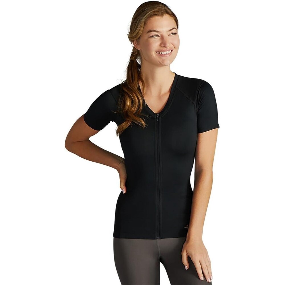 Tommie Copper Womens Short Sleeve V Neck Compression Shirt Front Zipper Large